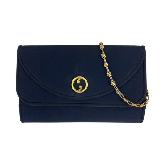 GUCCI Shoulder Bag canvas Navy Gold Metal ChainShoulder Bag Shoulder Old Gucci Women Used Authentic