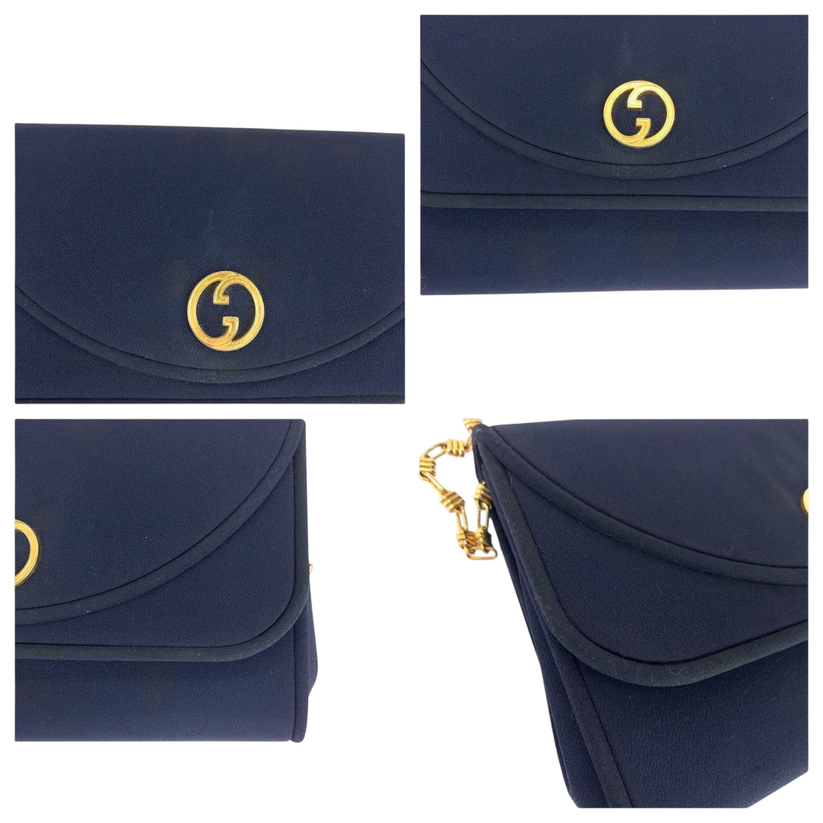 GUCCI Shoulder Bag canvas Navy Gold Metal ChainShoulder Bag Shoulder Old Gucci Women Used Authentic