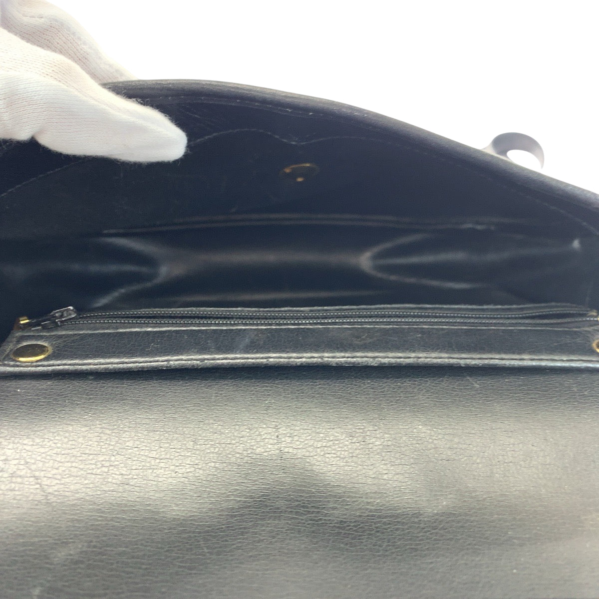 Dior Shoulder Bag leather Black GoldMetal Shoulder Bag pochette Round logo Women Used Authentic