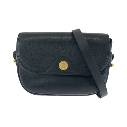 Dior Shoulder Bag leather Black GoldMetal Shoulder Bag pochette Round logo Women Used Authentic