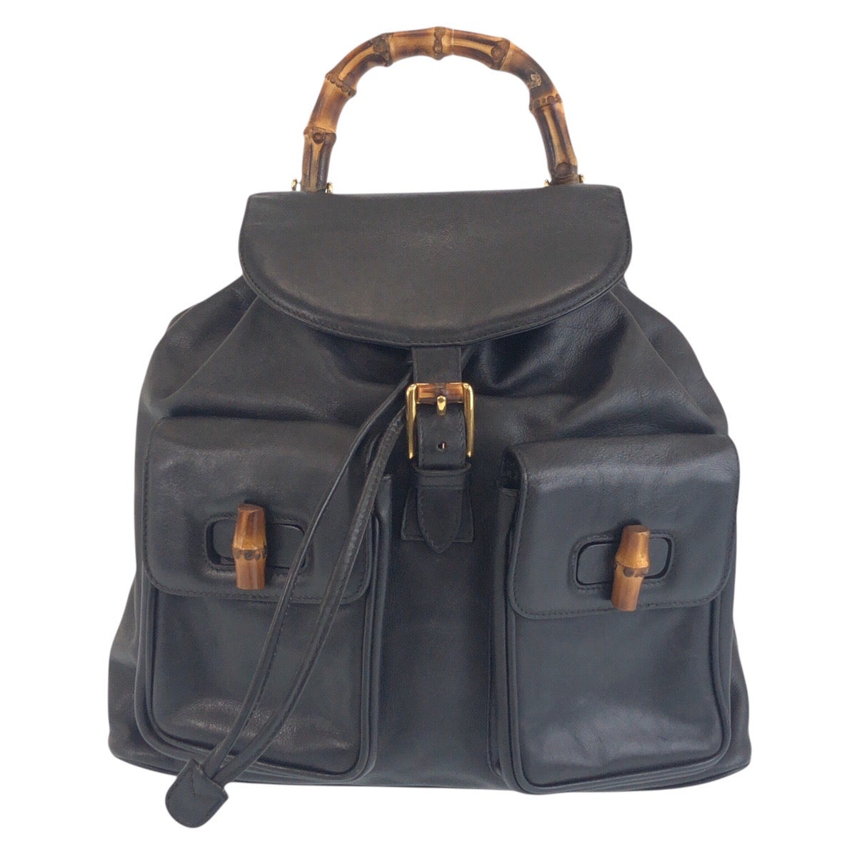 GUCCI Backpack 006 2040 0016 leather Black GoldMetal Backpack Bamboo Women Used Authentic