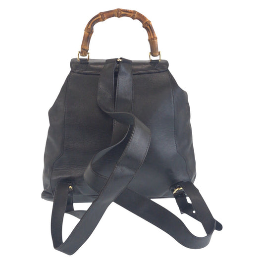 GUCCI Backpack 006 2040 0016 leather Black GoldMetal Backpack Bamboo Women Used Authentic