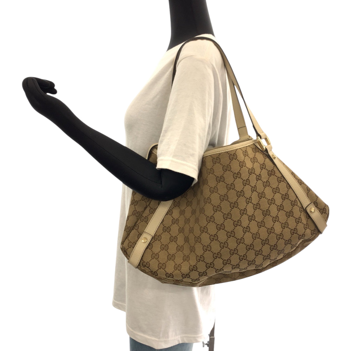 GUCCI Tote Bag 130736 GG canvas beige Tote Bag Handbag Shoulder Bag Women Used Authentic
