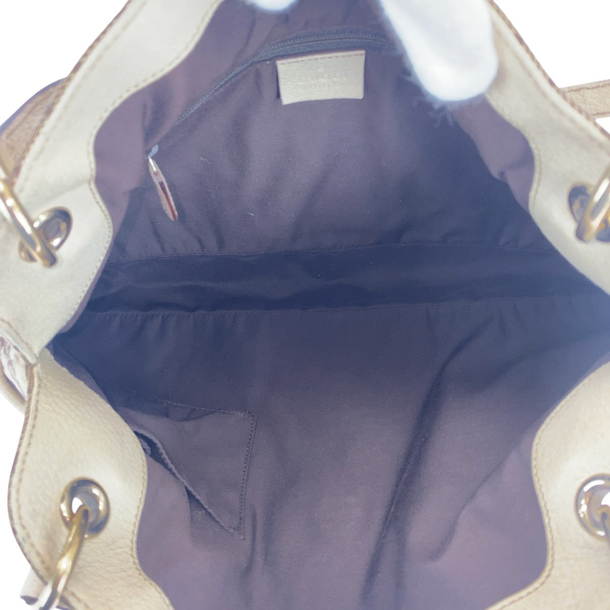 GUCCI Tote Bag GG canvas, leather Beige Ivory Gold Metal Tote Bag Shoulder Bag Women Used Authentic