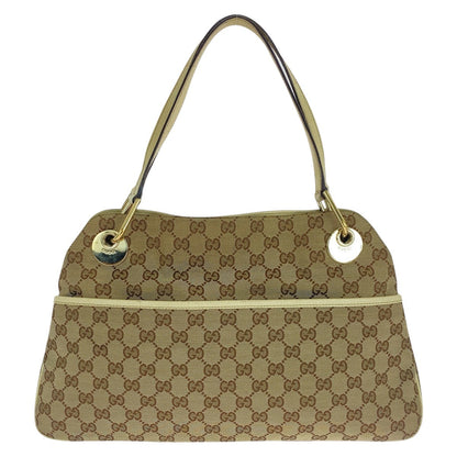 GUCCI Tote Bag GG canvas, leather Beige Ivory Gold Metal Tote Bag Shoulder Bag Women Used Authentic