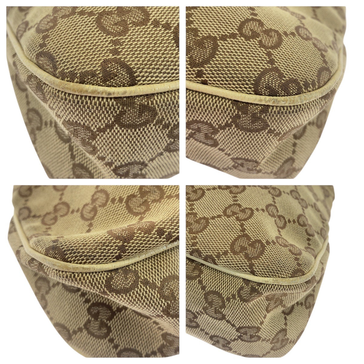 GUCCI Tote Bag GG canvas, leather Beige Ivory Gold Metal Tote Bag Shoulder Bag Women Used Authentic