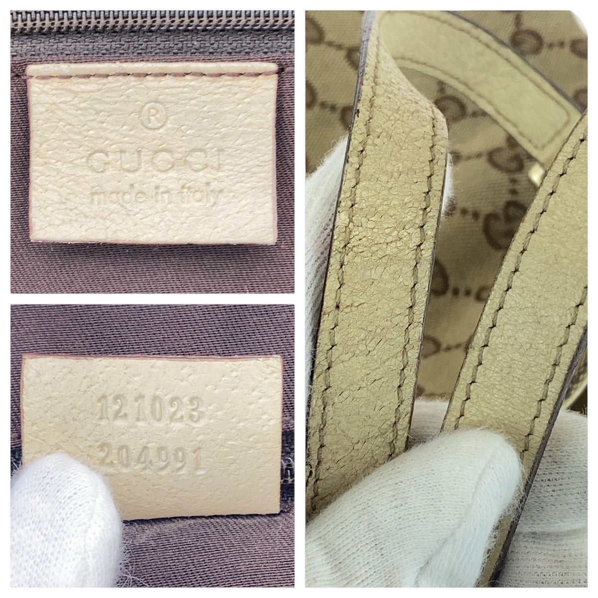 GUCCI Tote Bag GG canvas, leather Beige Ivory Gold Metal Tote Bag Shoulder Bag Women Used Authentic