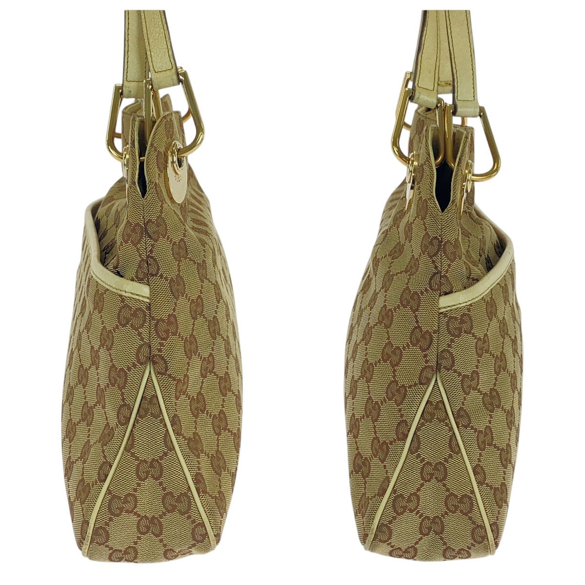 GUCCI Tote Bag GG canvas, leather Beige Ivory Gold Metal Tote Bag Shoulder Bag Women Used Authentic