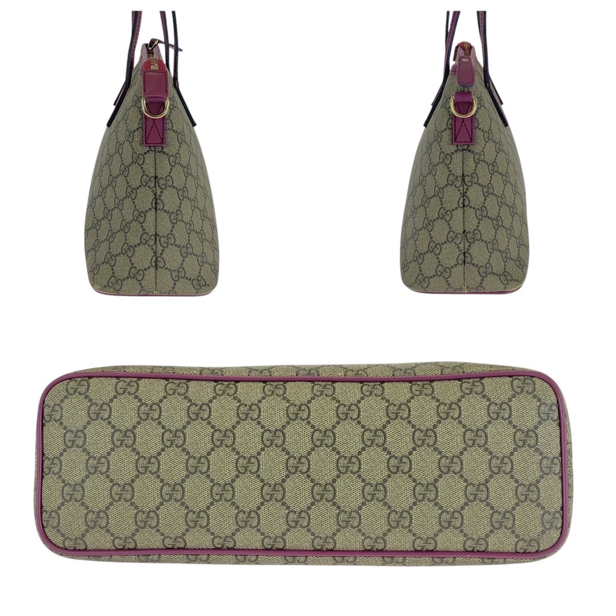 GUCCI Shoulder Bag 353440 GG Supreme canvas, leather Beige Purple Gold Metal Shoulder Bag handbag Women Used Authentic