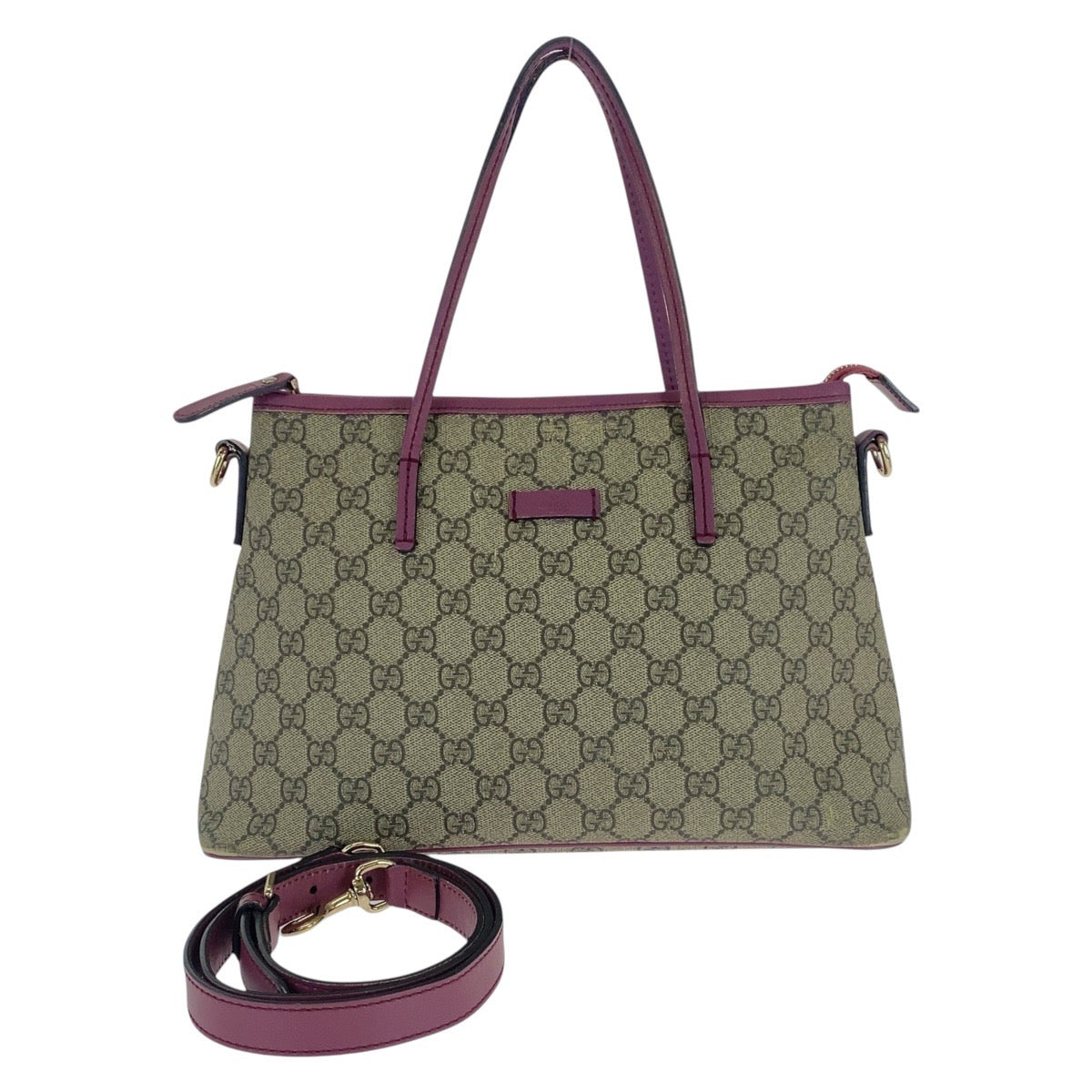 GUCCI Shoulder Bag 353440 GG Supreme canvas, leather Beige Purple Gold Metal Shoulder Bag handbag Women Used Authentic