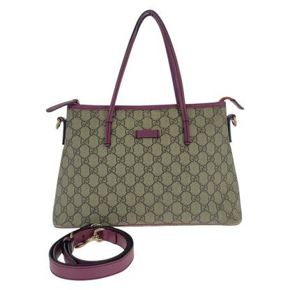 GUCCI Shoulder Bag 353440 GG Supreme canvas, leather Beige Purple Gold Metal Shoulder Bag handbag Women Used Authentic