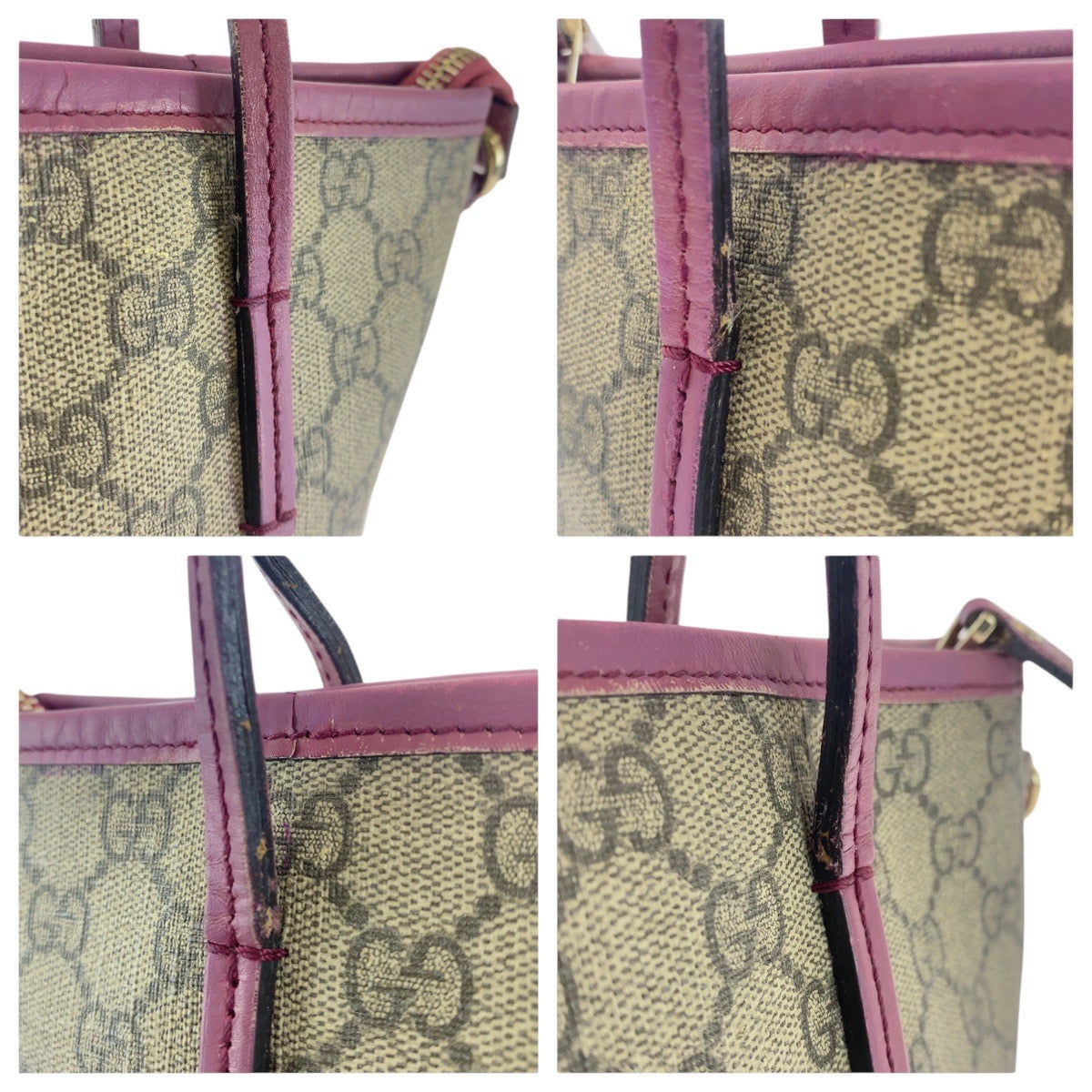 GUCCI Shoulder Bag 353440 GG Supreme canvas, leather Beige Purple Gold Metal Shoulder Bag handbag Women Used Authentic
