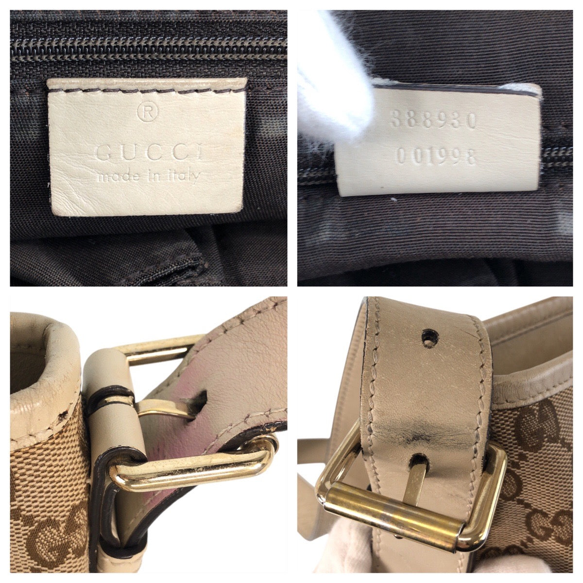 GUCCI Shoulder Bag 388930 GG canvas, leather Beige Ivory Gold Metal Shoulder Bag Messenger bag Women Used Authentic