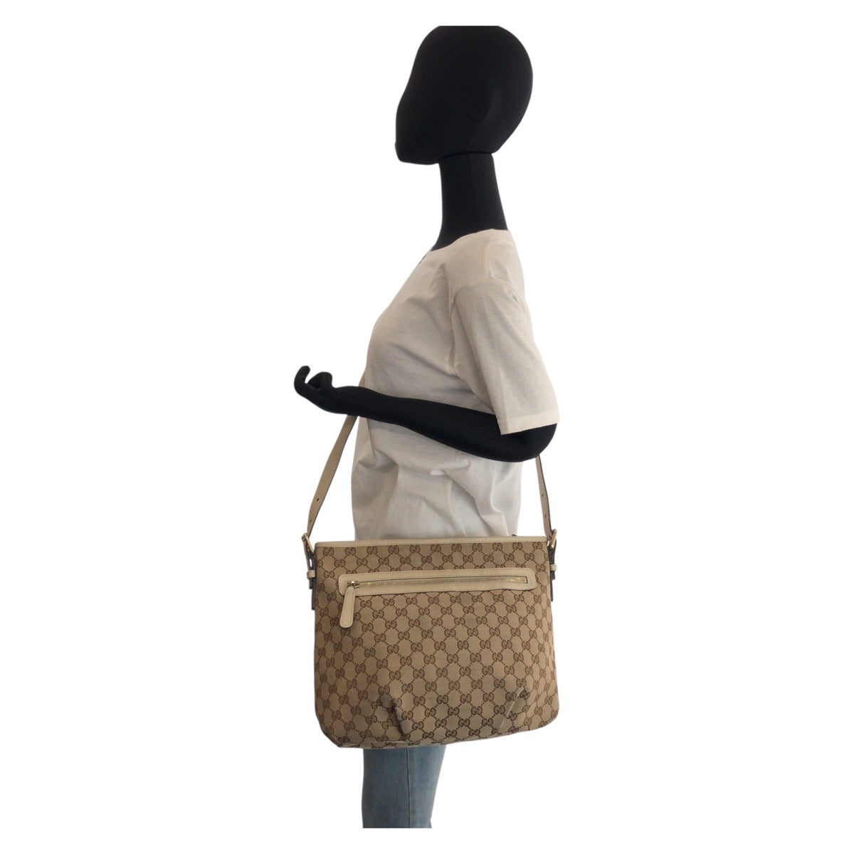 GUCCI Shoulder Bag 388930 GG canvas, leather Beige Ivory Gold Metal Shoulder Bag Messenger bag Women Used Authentic