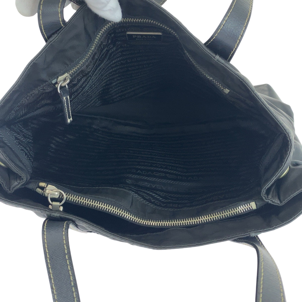 PRADA Tote Bag Nylon Black SilverMetal Tote Bag handbag Test Triangle With logo Women Used Authentic