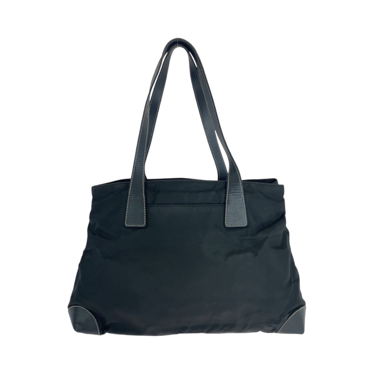 PRADA Tote Bag Nylon Black SilverMetal Tote Bag handbag Test Triangle With logo Women Used Authentic