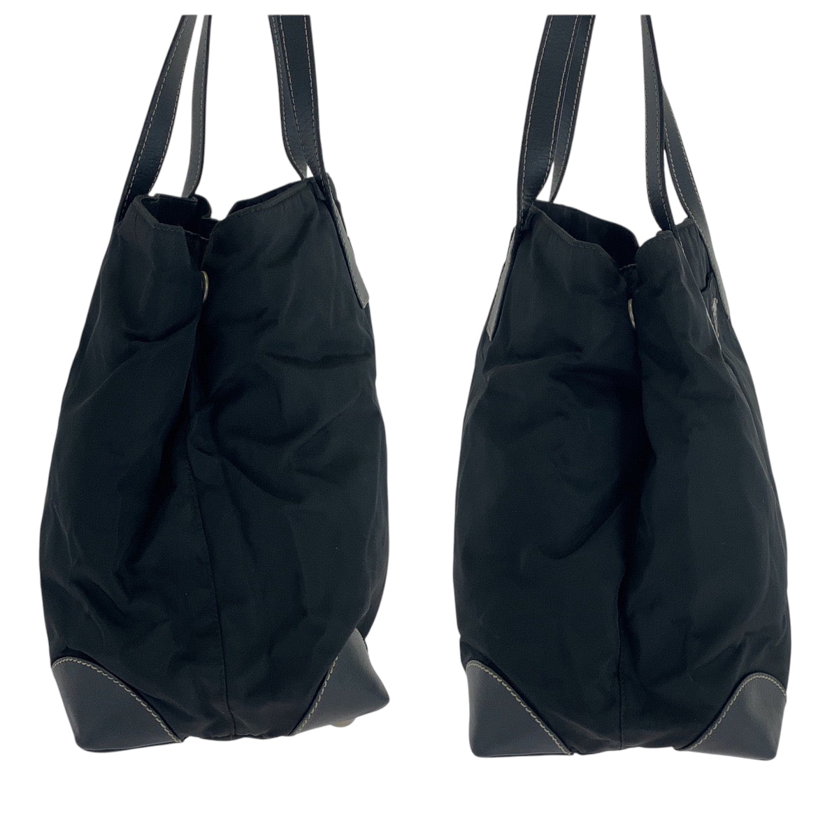 PRADA Tote Bag Nylon Black SilverMetal Tote Bag handbag Test Triangle With logo Women Used Authentic