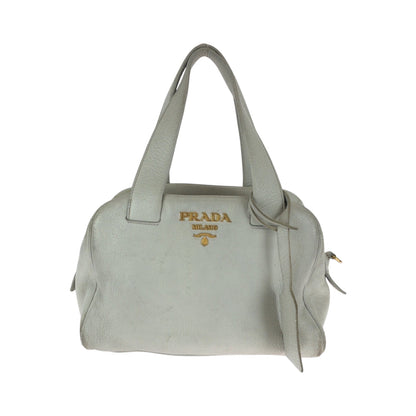 PRADA Shoulder Bag leather Ivory Gold Metal Shoulder Bag Handbag 2way logo Women Used Authentic
