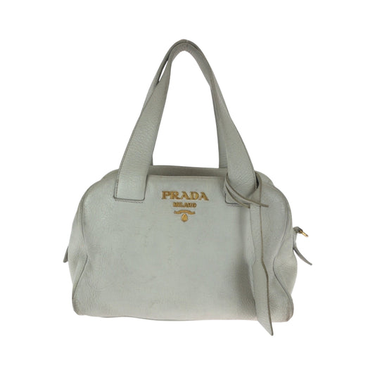 PRADA Shoulder Bag leather Ivory Gold Metal Shoulder Bag Handbag 2way logo Women Used Authentic