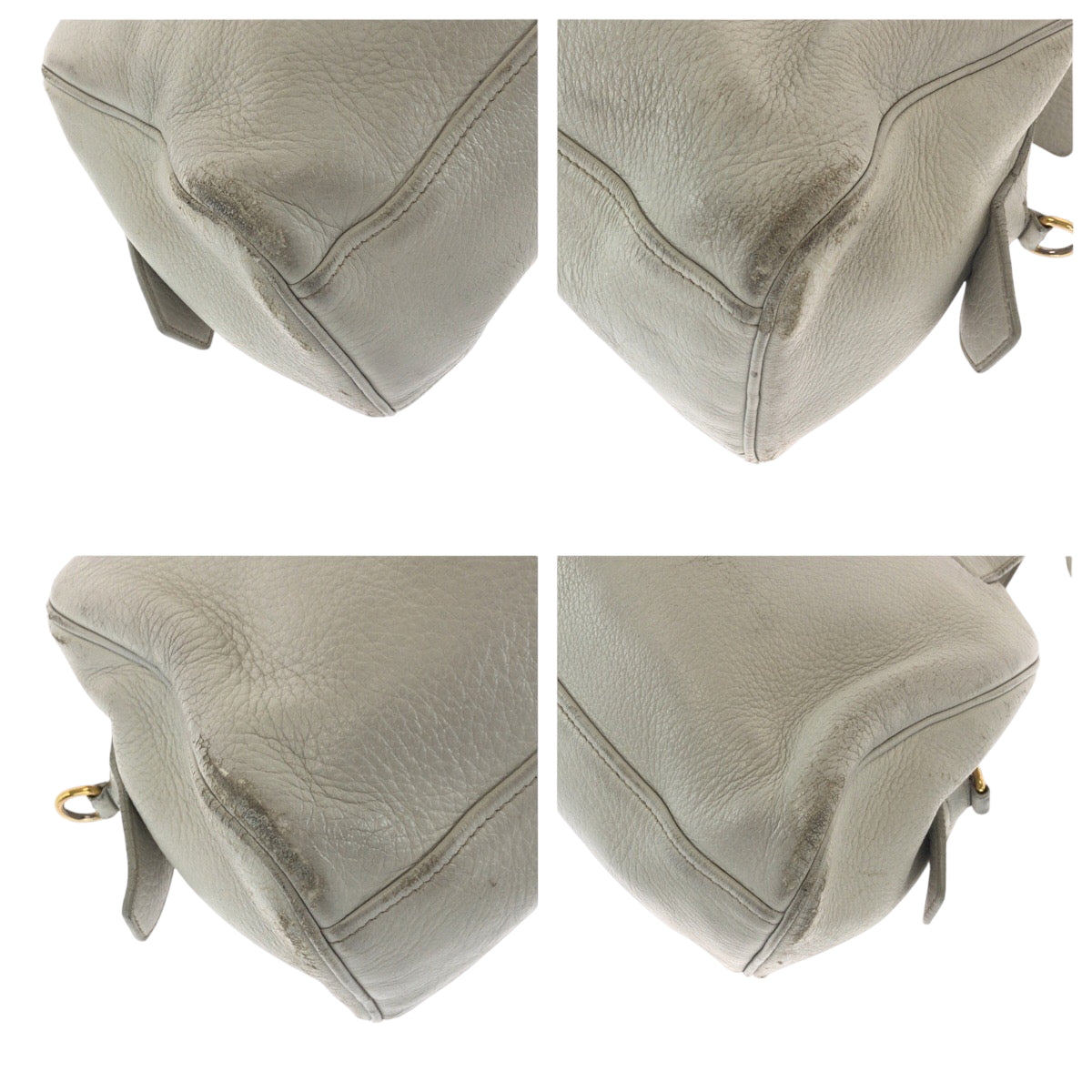 PRADA Shoulder Bag leather Ivory Gold Metal Shoulder Bag Handbag 2way logo Women Used Authentic