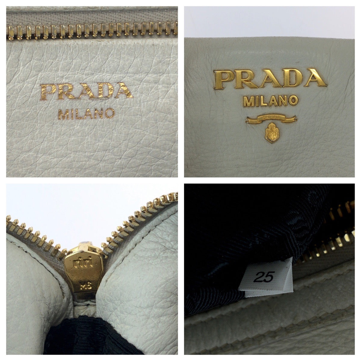 PRADA Shoulder Bag leather Ivory Gold Metal Shoulder Bag Handbag 2way logo Women Used Authentic