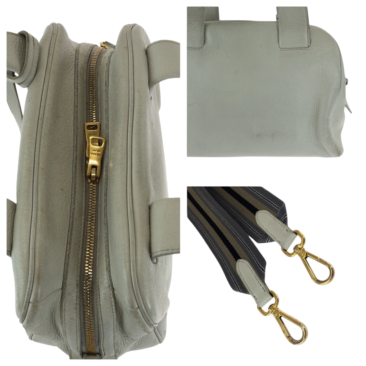 PRADA Shoulder Bag leather Ivory Gold Metal Shoulder Bag Handbag 2way logo Women Used Authentic