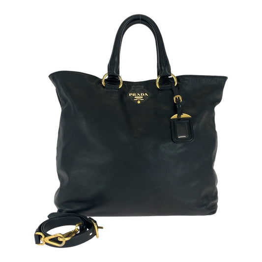 PRADA Tote Bag leather Black GoldMetal
