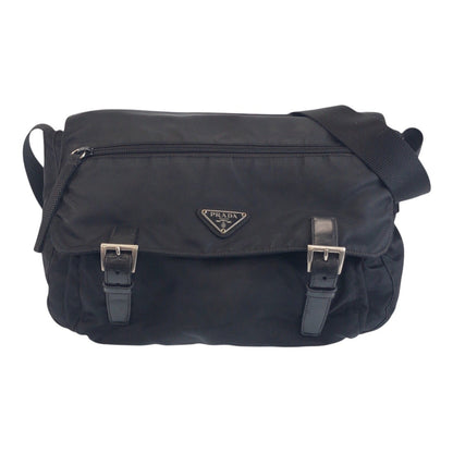 PRADA Shoulder Bag Nylon Black SilverMetal Crossbody Shoulder Bag Unisex Test Triangle With logo Women Used Authentic