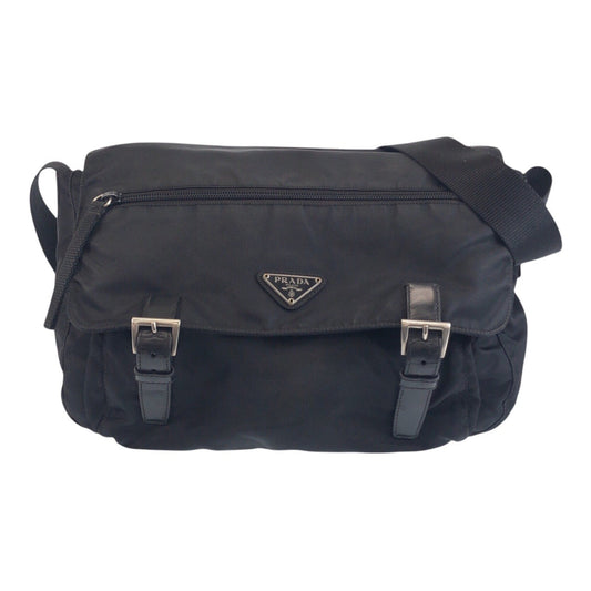 PRADA Shoulder Bag Nylon Black SilverMetal Crossbody Shoulder Bag Unisex Test Triangle With logo Women Used Authentic