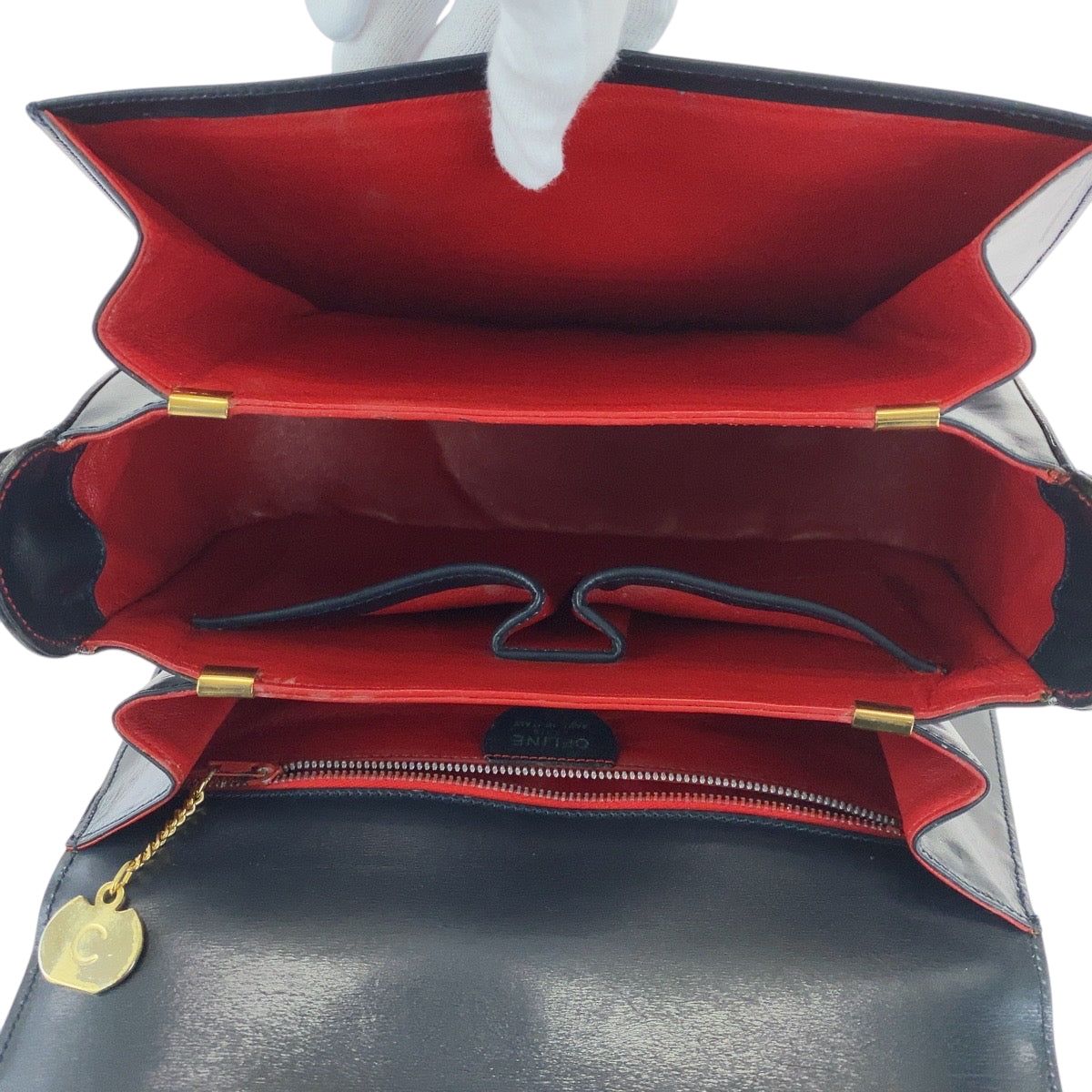 CELINE Shoulder Bag leather Black GoldMetal Shoulder Bag pochette Women Used Authentic