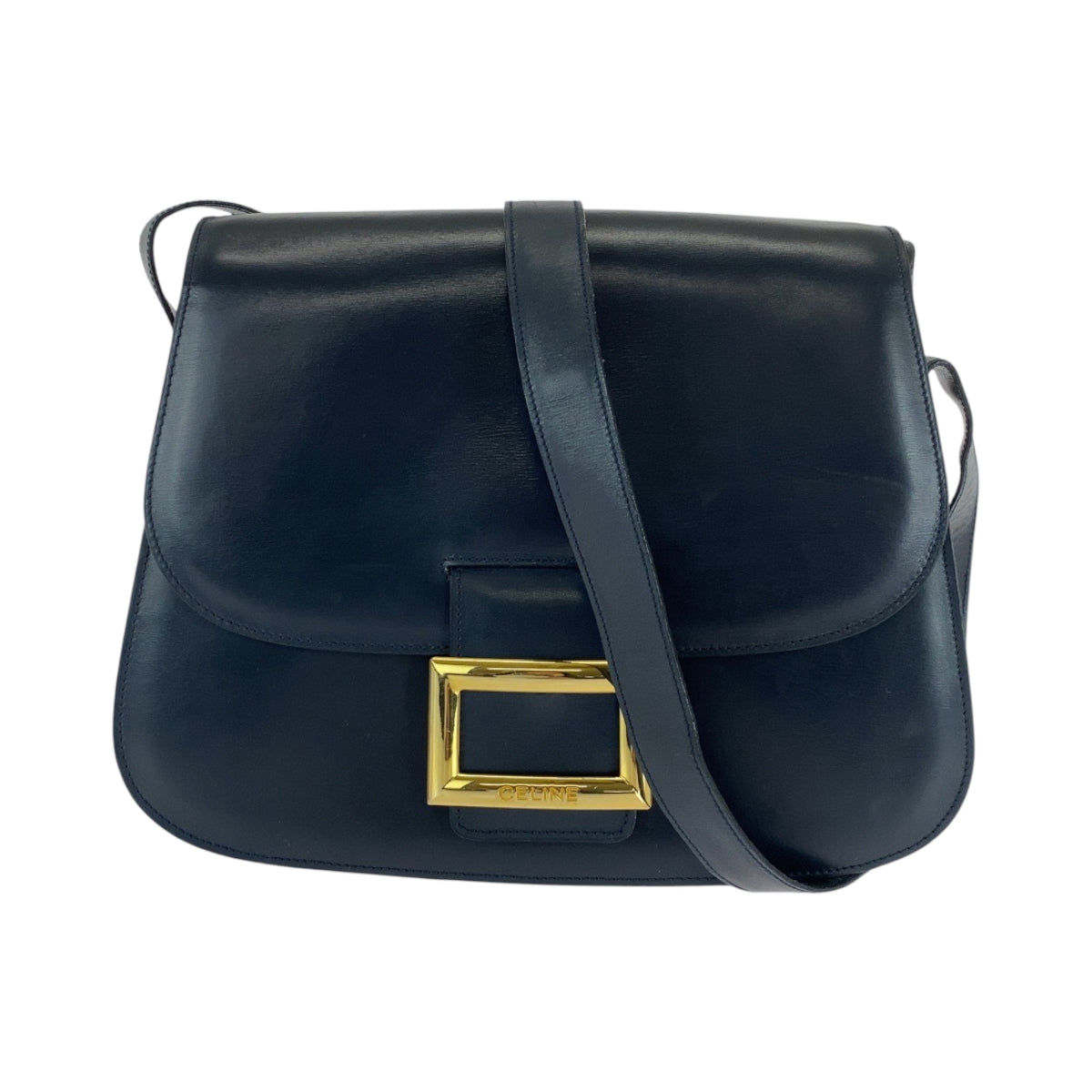 CELINE Shoulder Bag leather Black GoldMetal Shoulder Bag pochette Women Used Authentic