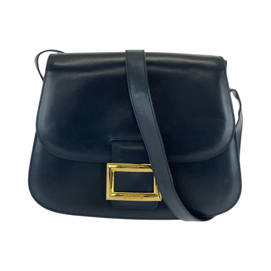 CELINE Shoulder Bag leather Black GoldMetal Shoulder Bag pochette Women Used Authentic