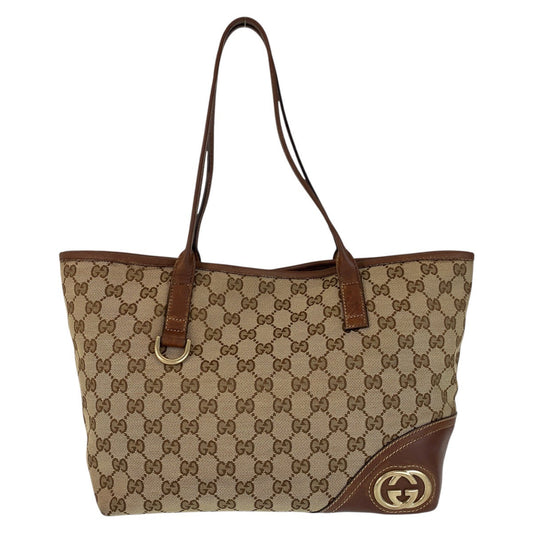 GUCCI Tote Bag 169946 GG canvas, leather Beige Brown Gold Metal Tote Bag Shoulder Bag new breed Women Used Authentic