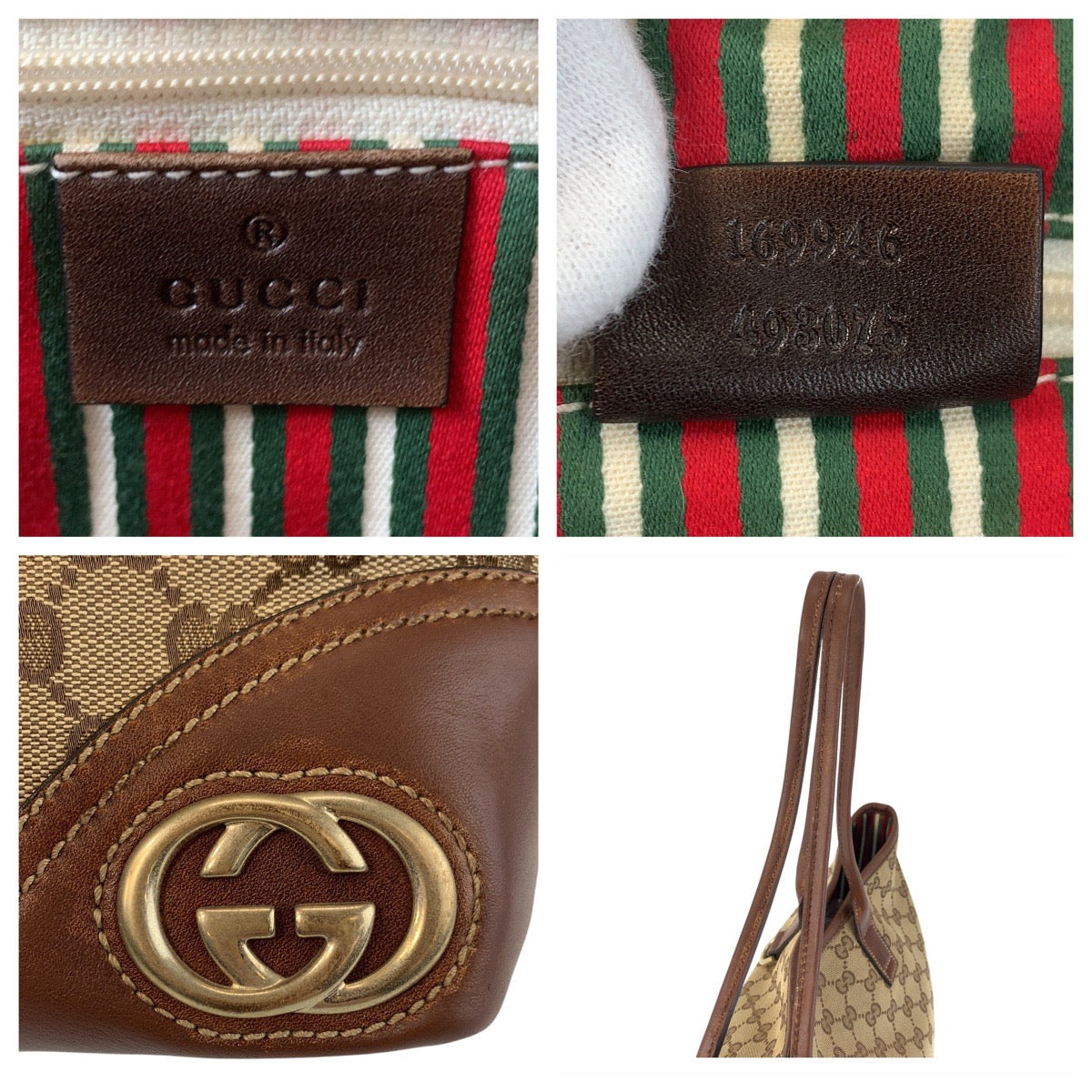 GUCCI Tote Bag 169946 GG canvas, leather Beige Brown Gold Metal Tote Bag Shoulder Bag new breed Women Used Authentic