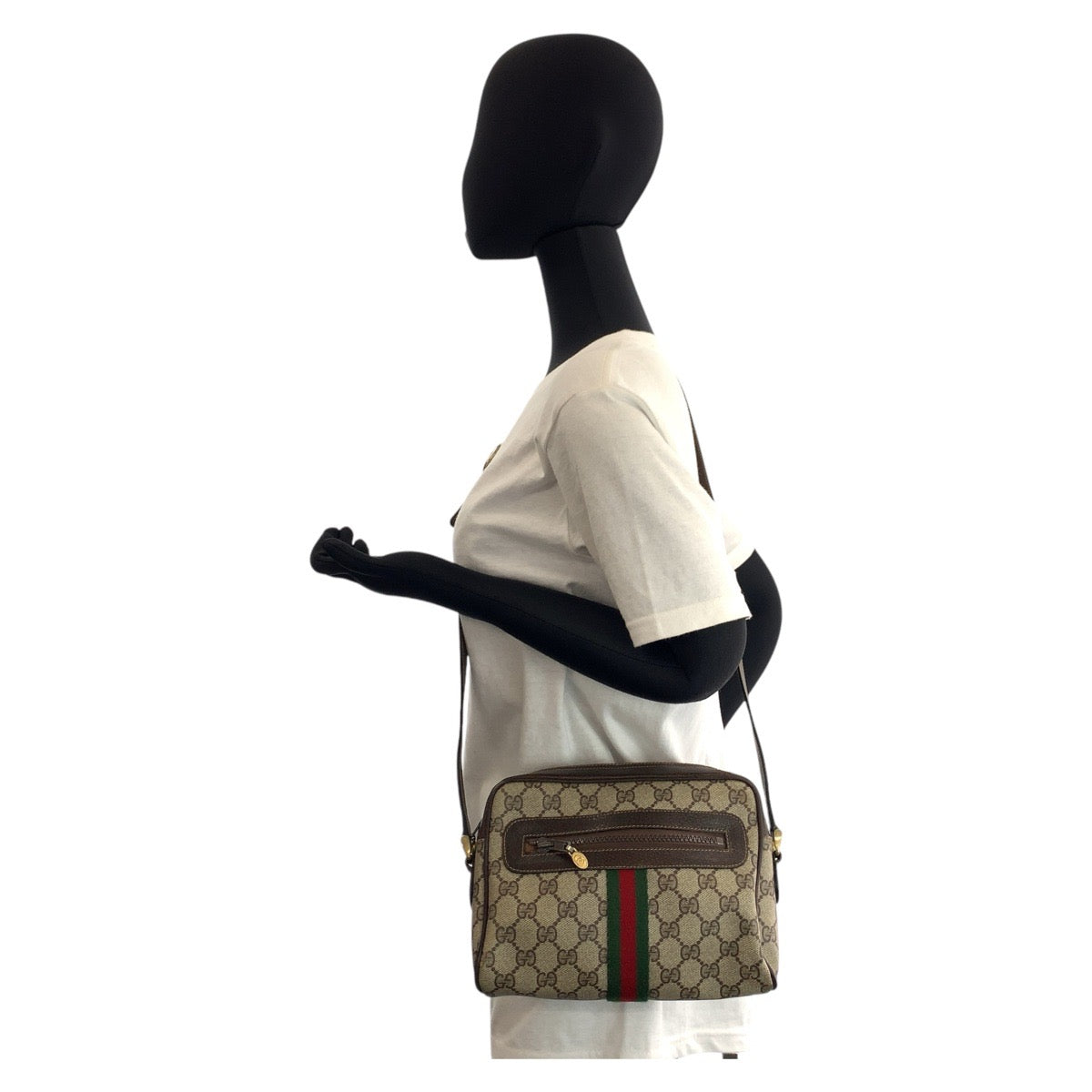GUCCI Shoulder Bag 51 01 3552 GG Supreme canvas, leather Beige Brown Gold Metal Shoulder Bag pochette Sherry line Old Gucci Women Used Authentic
