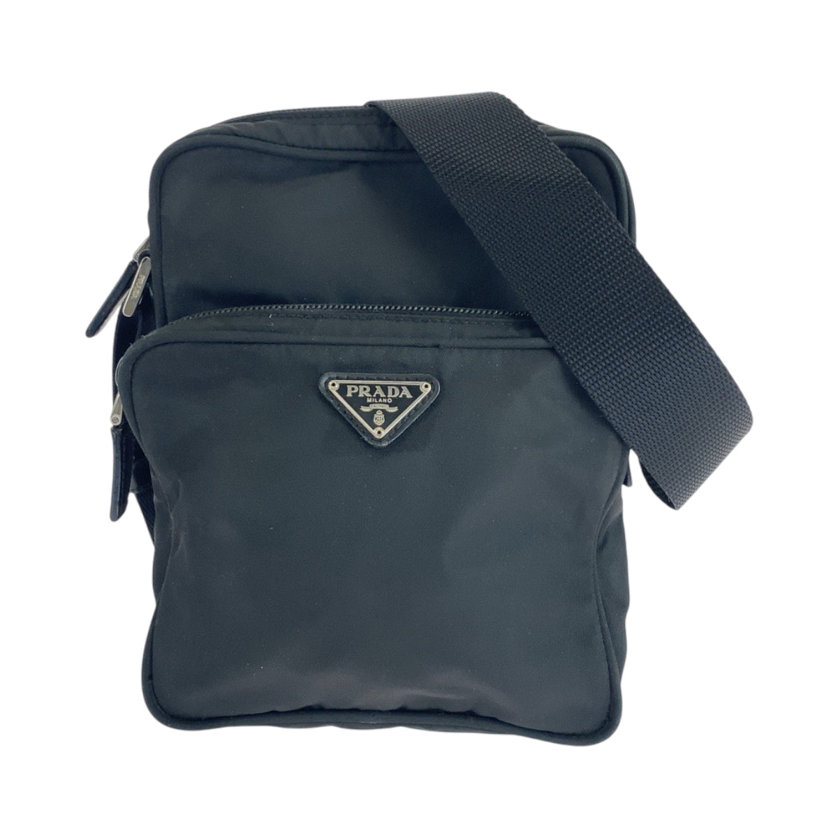 PRADA Shoulder Bag BT0169 Nylon Black SilverMetal Shoulder Bag pochette Test Triangle With logo mens Used Authentic