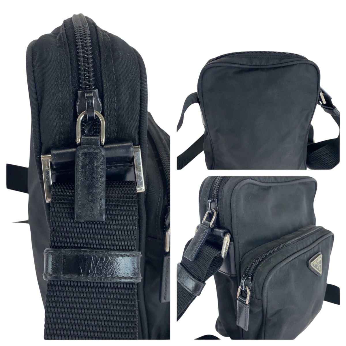 PRADA Shoulder Bag BT0169 Nylon Black SilverMetal Shoulder Bag pochette Test Triangle With logo mens Used Authentic