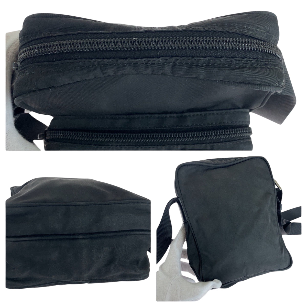 PRADA Shoulder Bag BT0169 Nylon Black SilverMetal Shoulder Bag pochette Test Triangle With logo mens Used Authentic