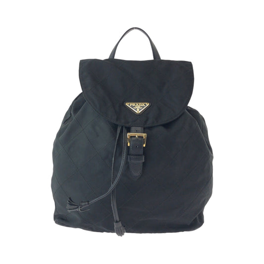 PRADA Backpack k2919 Nylon Black GoldMetal Backpack Backpack Test Triangle With logo Women Used Authentic