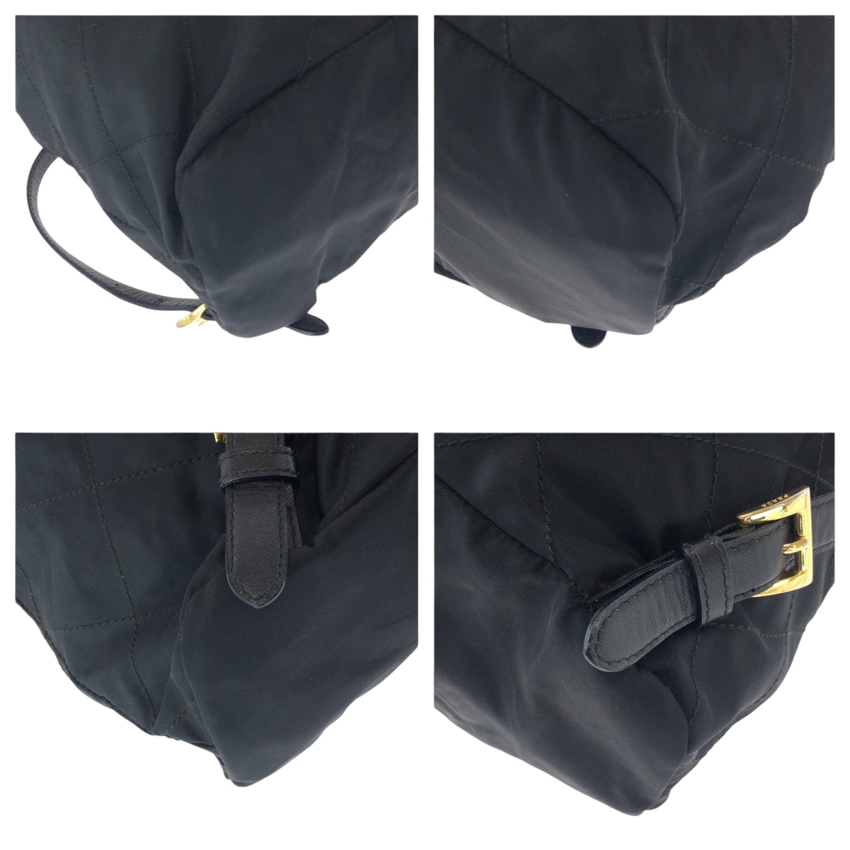 PRADA Backpack k2919 Nylon Black GoldMetal Backpack Backpack Test Triangle With logo Women Used Authentic