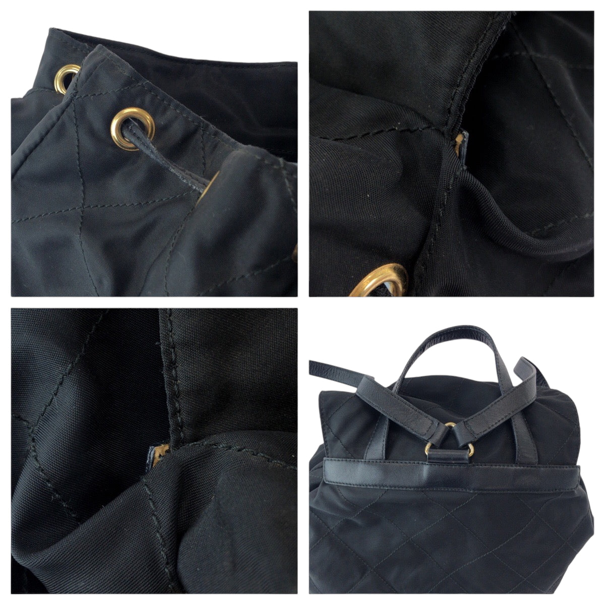 PRADA Backpack k2919 Nylon Black GoldMetal Backpack Backpack Test Triangle With logo Women Used Authentic