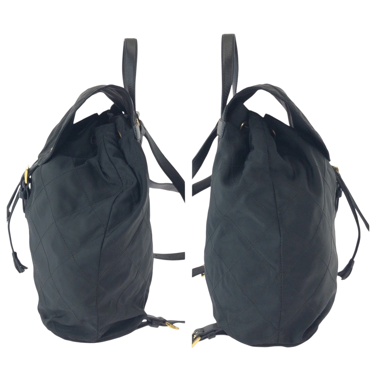 PRADA Backpack k2919 Nylon Black GoldMetal Backpack Backpack Test Triangle With logo Women Used Authentic