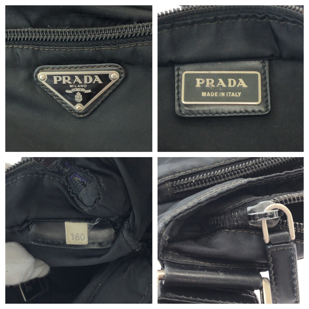 PRADA Shoulder Bag Nylon Black SilverMetal Shoulder Bag Sacoche Test Triangle With logo mens Used Authentic