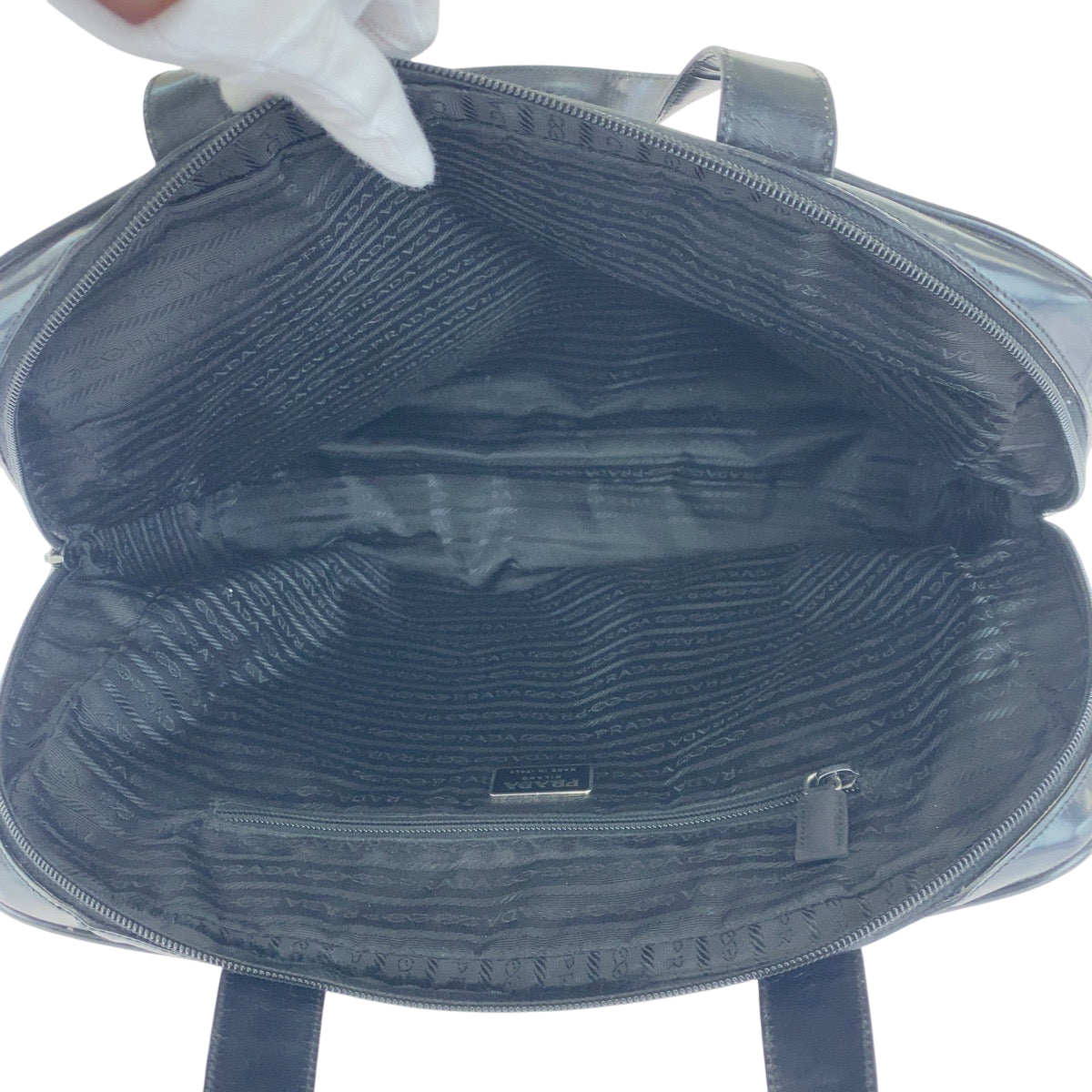 PRADA Tote Bag Nylon Black SilverMetal Tote Bag handbag Test Triangle With logo Women(Unisex) Used Authentic