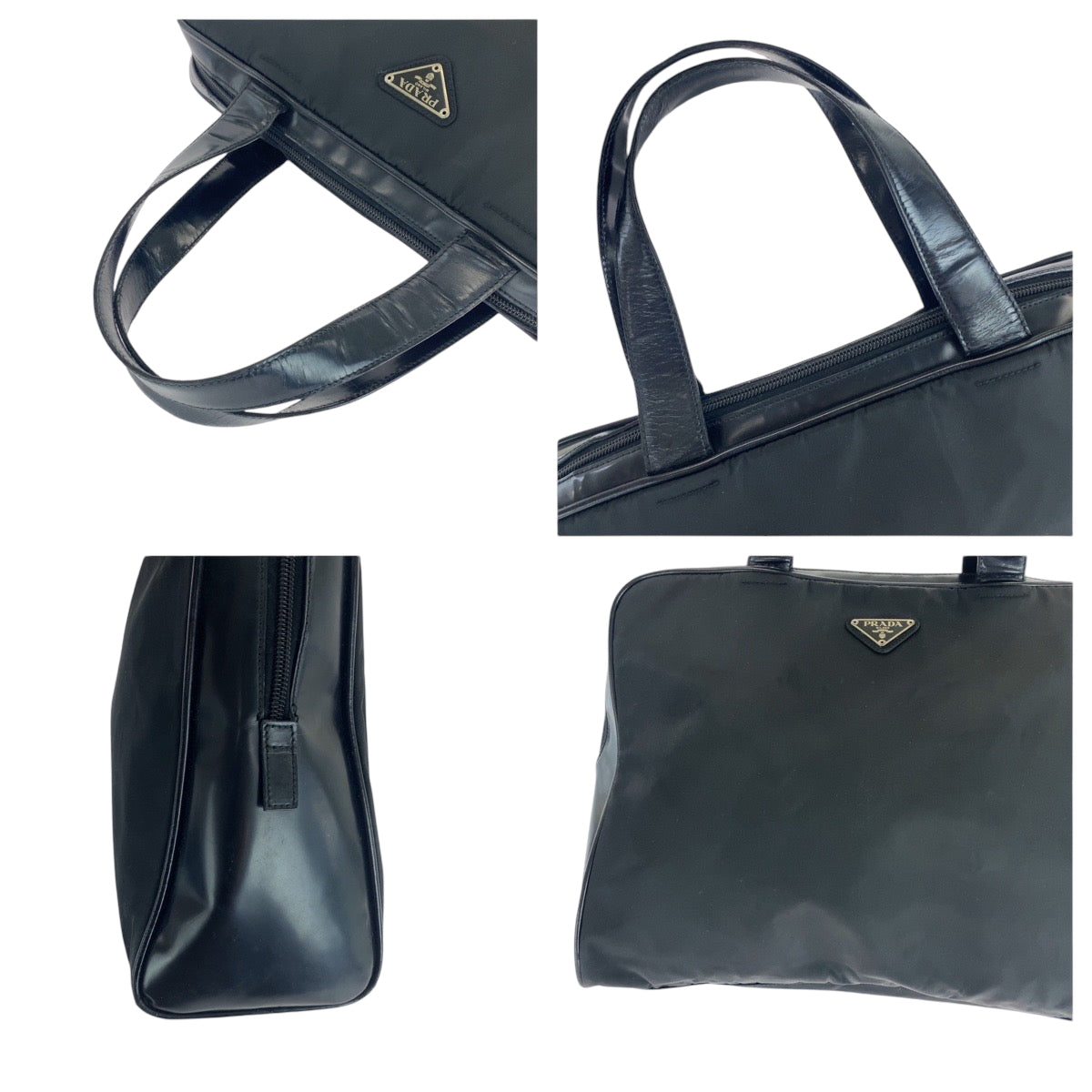 PRADA Tote Bag Nylon Black SilverMetal Tote Bag handbag Test Triangle With logo Women(Unisex) Used Authentic