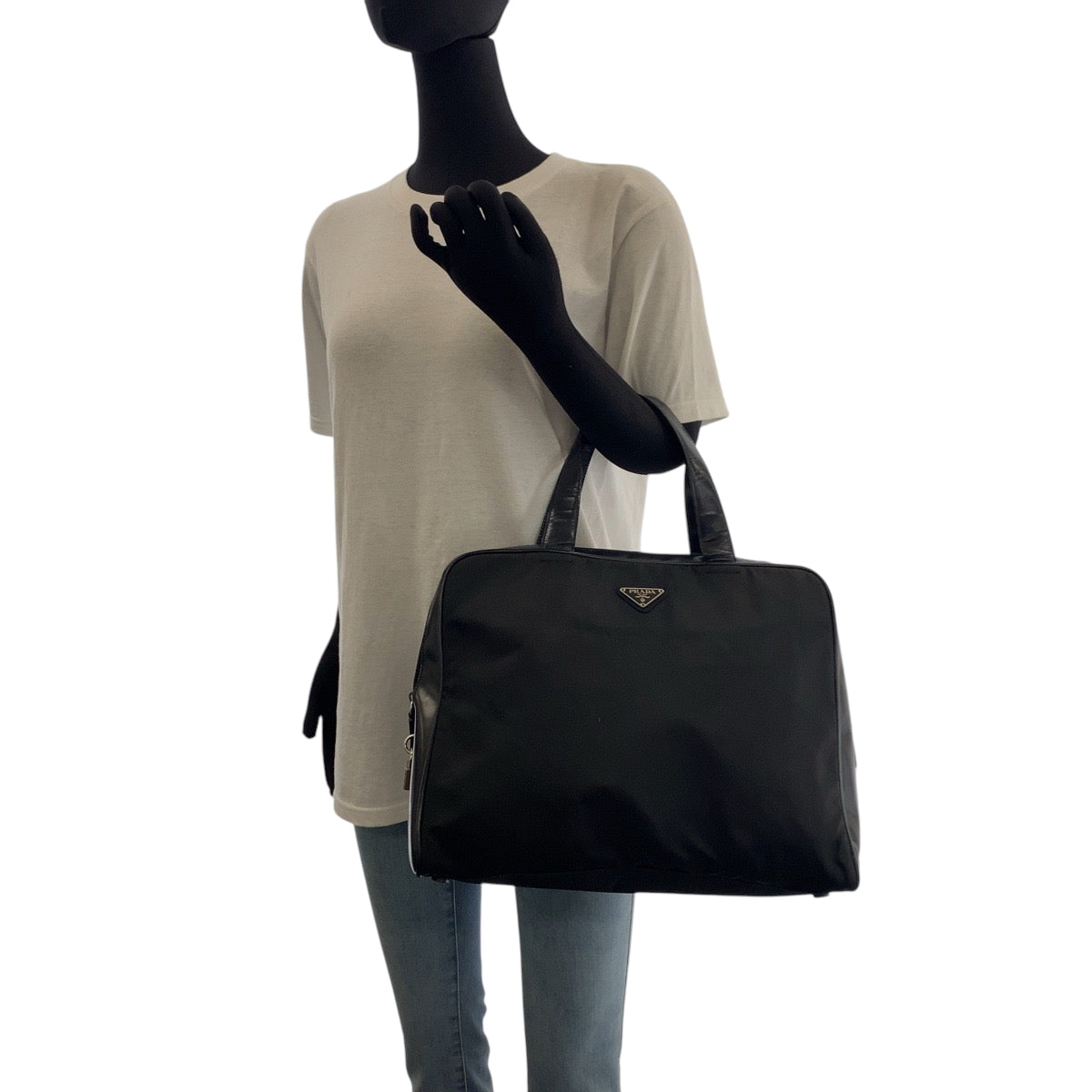 PRADA Tote Bag Nylon Black SilverMetal Tote Bag handbag Test Triangle With logo Women(Unisex) Used Authentic