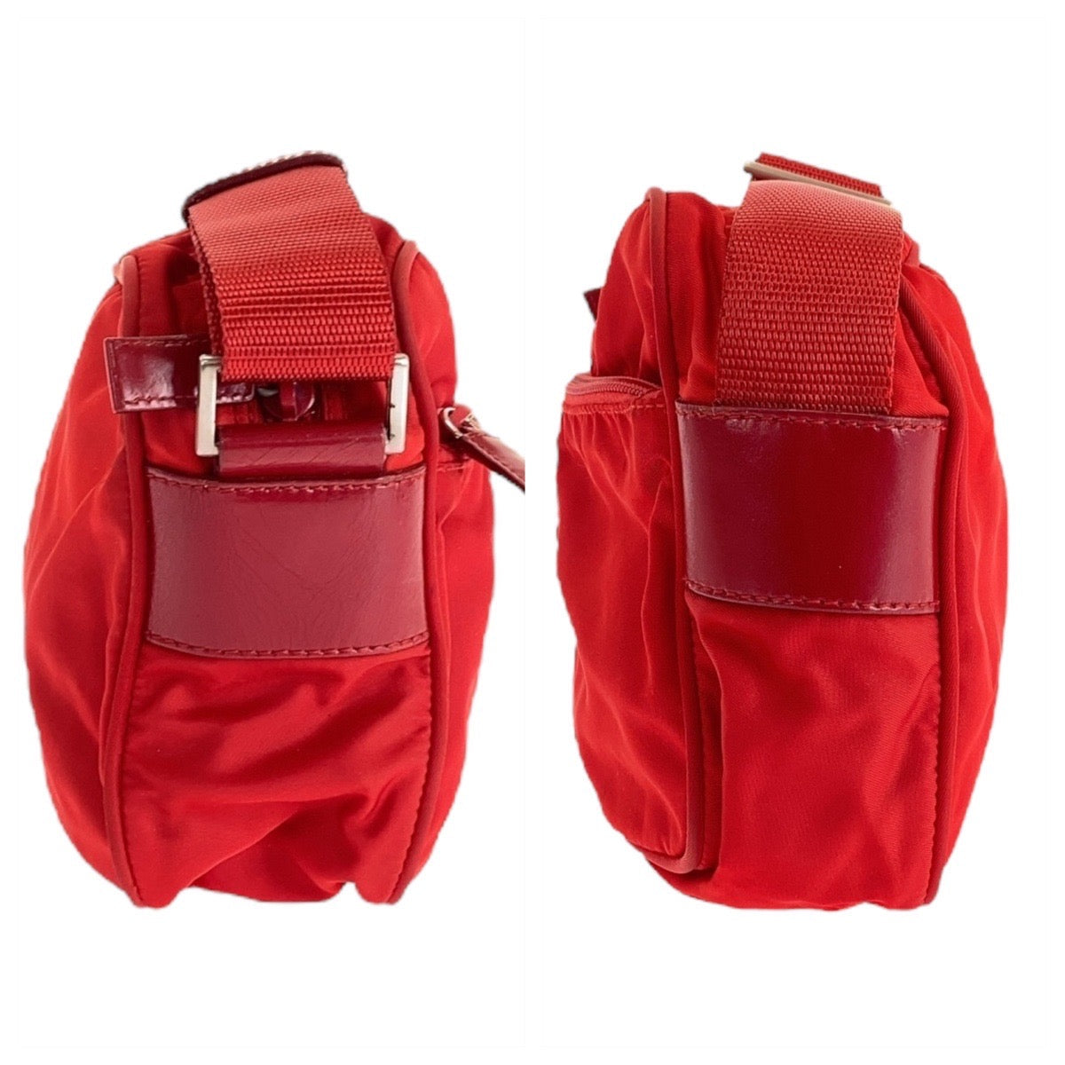 PRADA Shoulder Bag Nylon, Leather Red Shoulder Bag pochette Test Triangle With logo Women Used Authentic