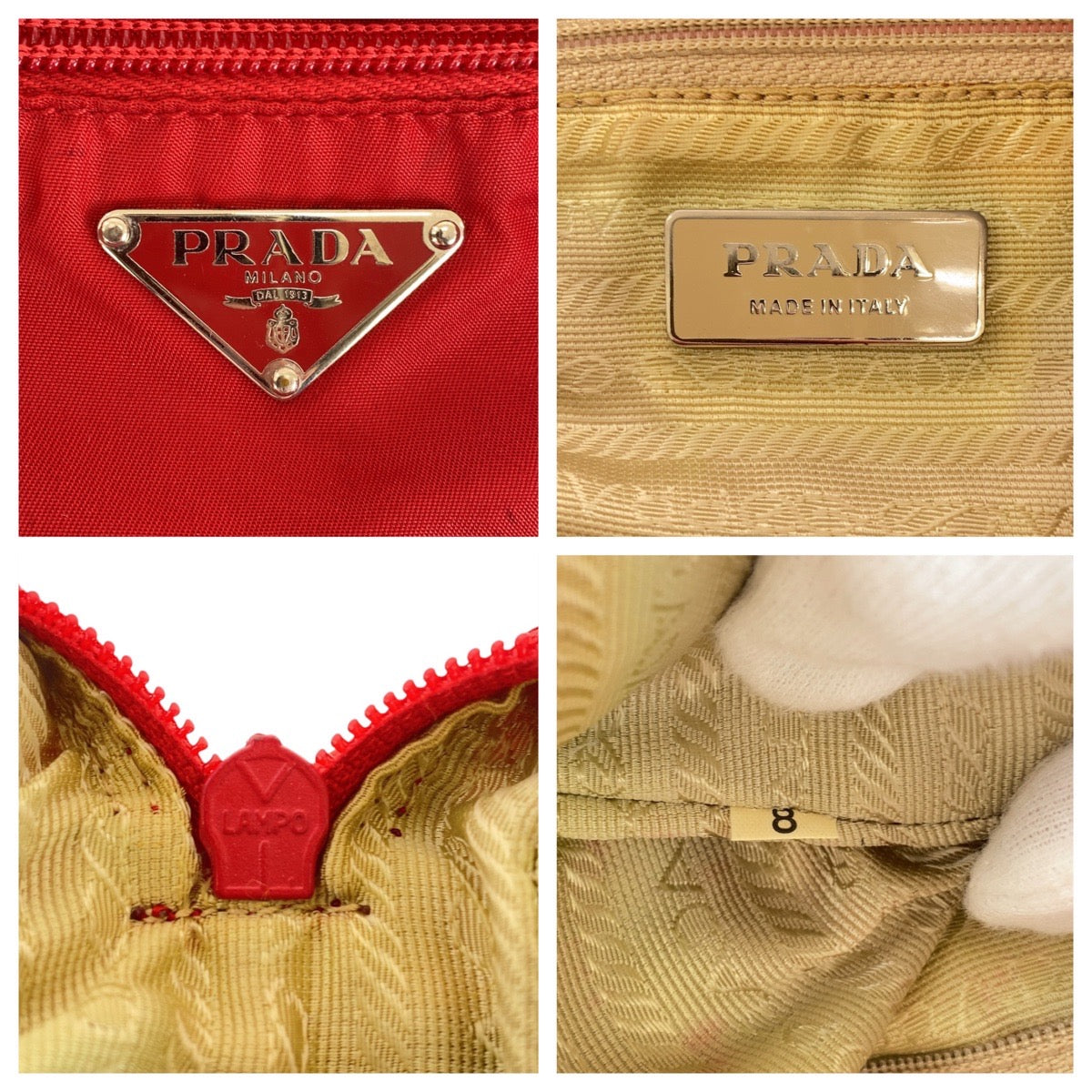 PRADA Shoulder Bag Nylon, Leather Red Shoulder Bag pochette Test Triangle With logo Women Used Authentic