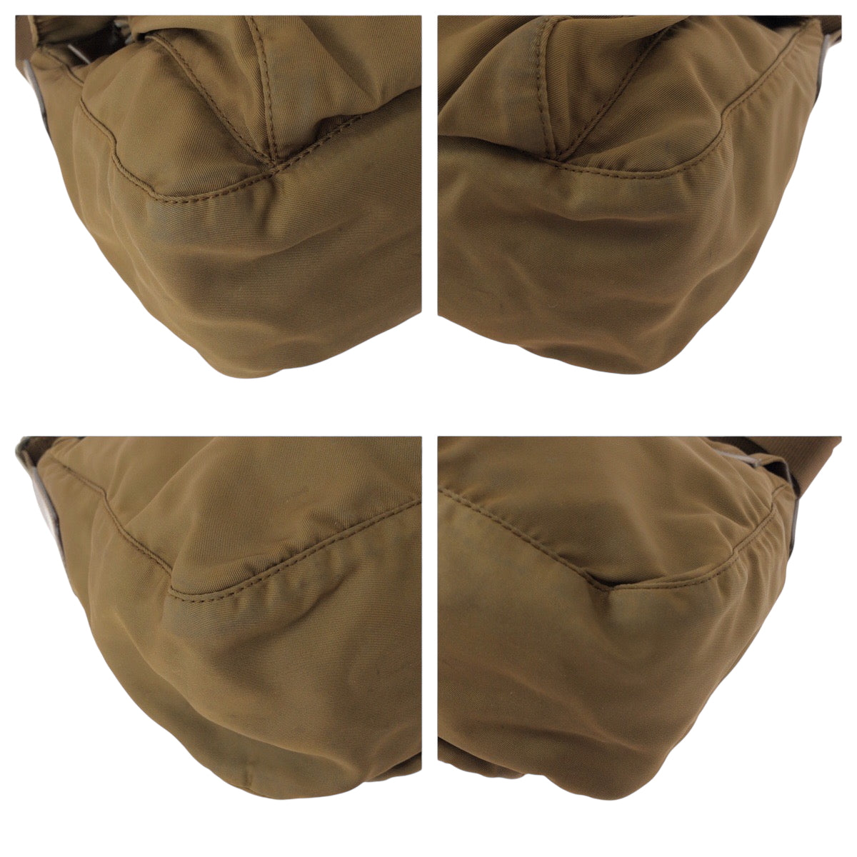 PRADA Shoulder Bag 1BD994 Nylon Camel Brown SilverMetal Shoulder Bag pochette Test Triangle With logo mens Used Authentic