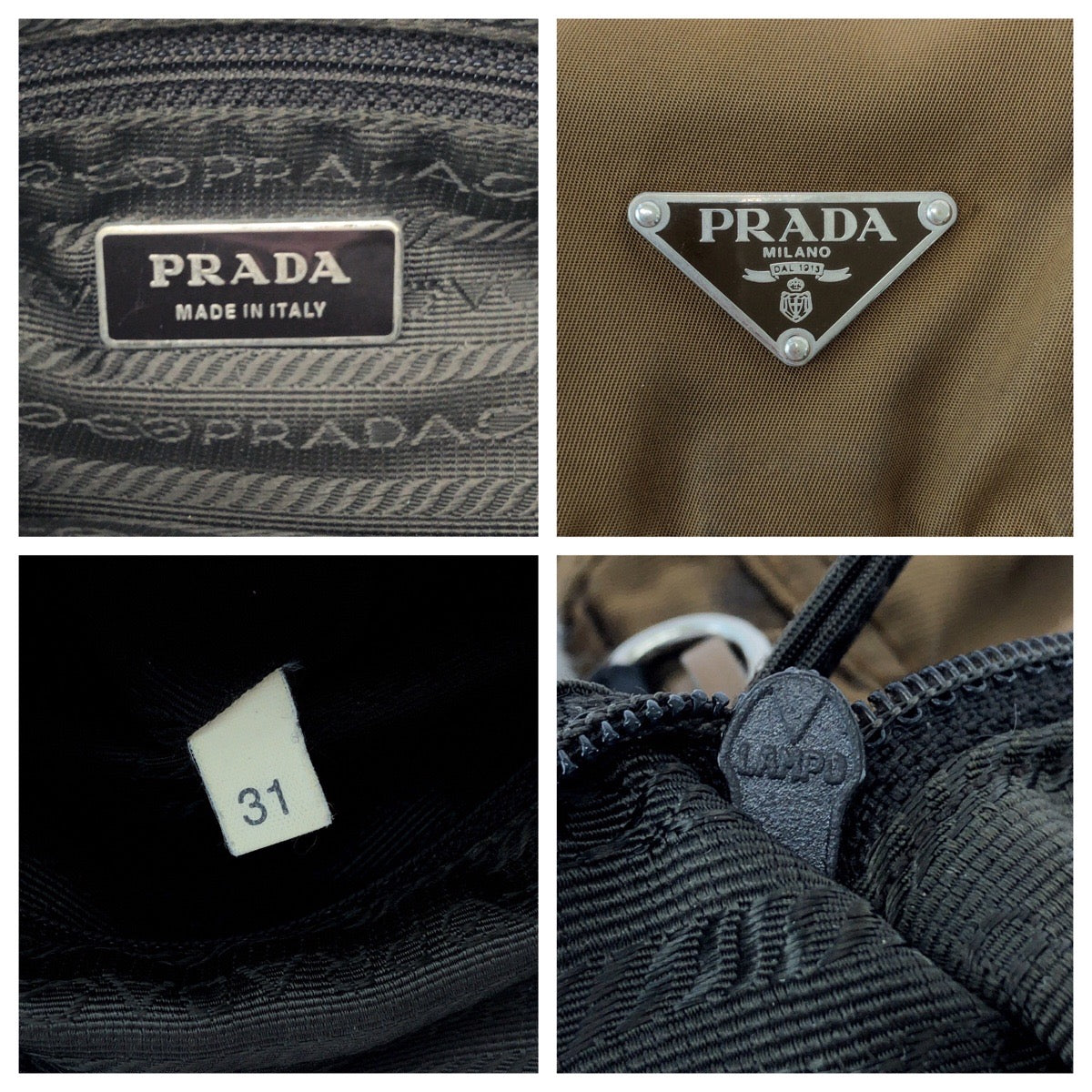 PRADA Shoulder Bag 1BD994 Nylon Camel Brown SilverMetal Shoulder Bag pochette Test Triangle With logo mens Used Authentic